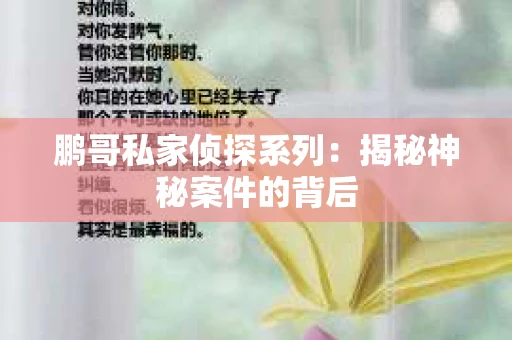 鹏哥私家侦探系列：揭秘神秘案件的背后
